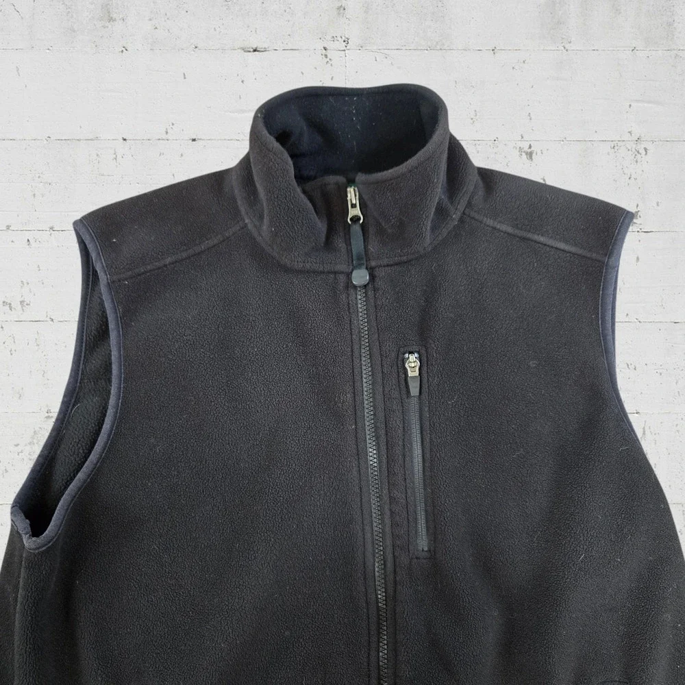 L L Bean Black Fleece Full Zip Gorpcore Mock Neck Sleeveless Vest Size Medium